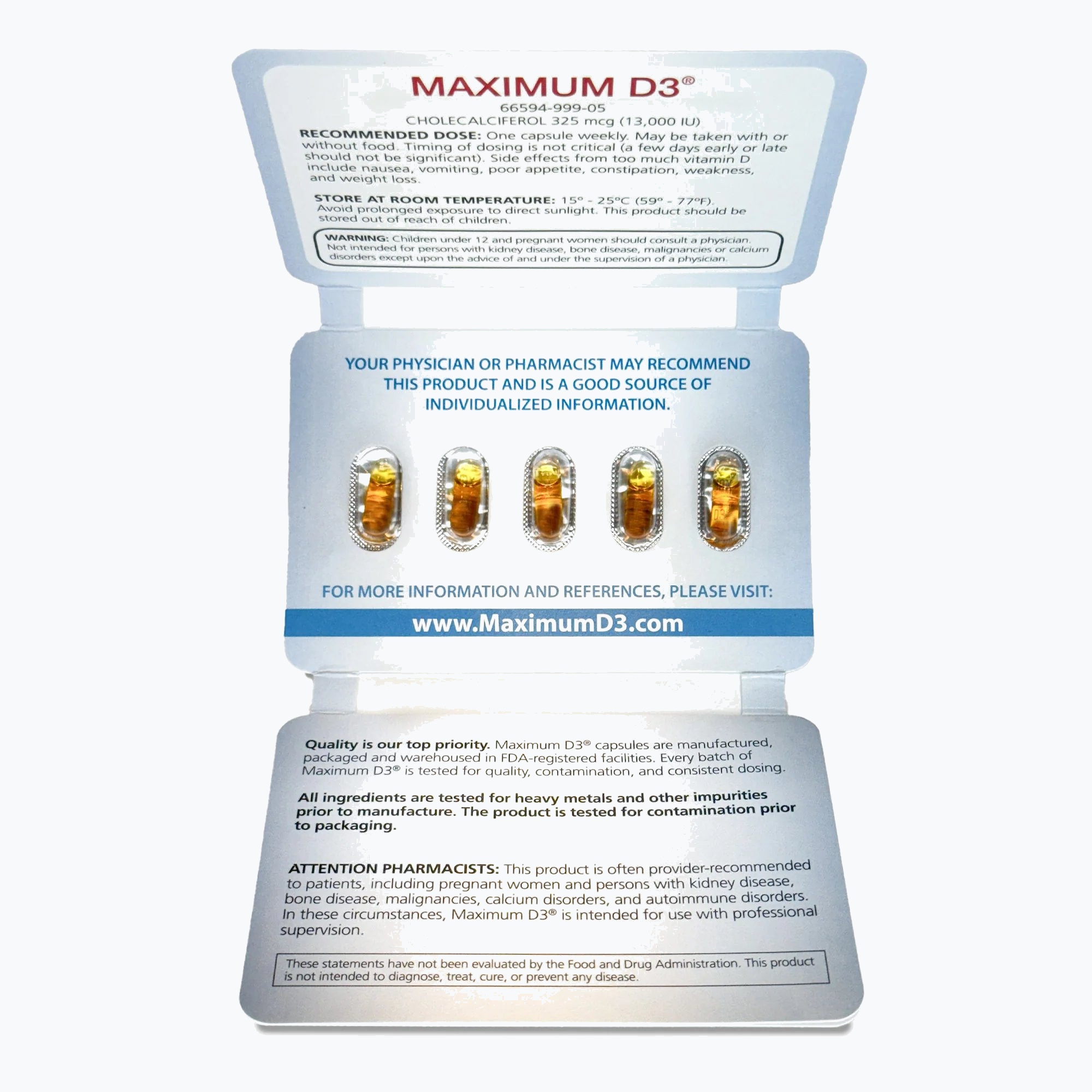 Maximum D3 Vitamin D3 Supplement - open card